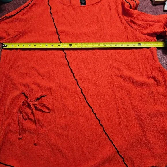 Ali Miles Artsy Crinkle Knit Tunic 3X Orange Boho Flowy Tie Detail Relaxed Fit - Picture 4 of 9